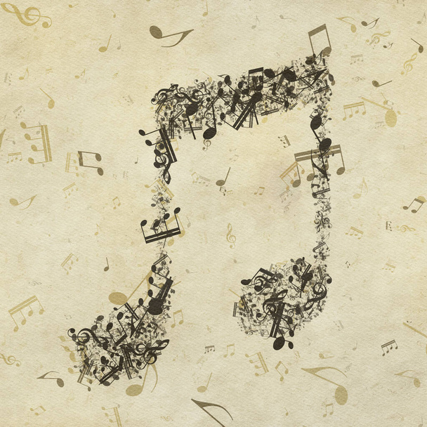 Grunge musical background. Old paper texture, music notes. - Zdjęcie, obraz