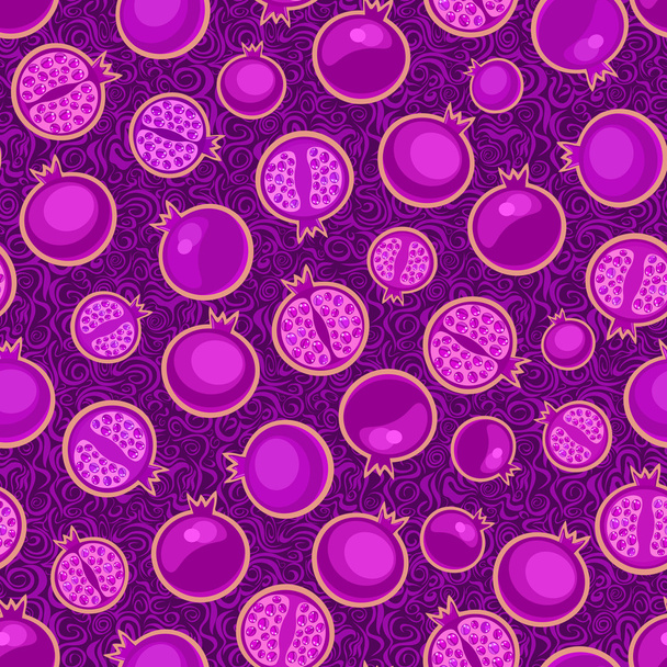 Purple Seamless Pattern with Violet Pomegranates - Διάνυσμα, εικόνα