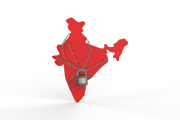 政府の閉鎖インドの概念。インドは国境を閉じる。COVID-19, 2019-nCV発生。コロナウイルスの拡散を防ぐためにロックダウンします。3Dイラスト - 写真・画像