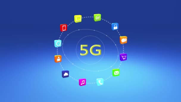 4k, 5G szimbólum, virtuális internet koncepció, online szolgáltatások ikonok, közösségi média. - Felvétel, videó