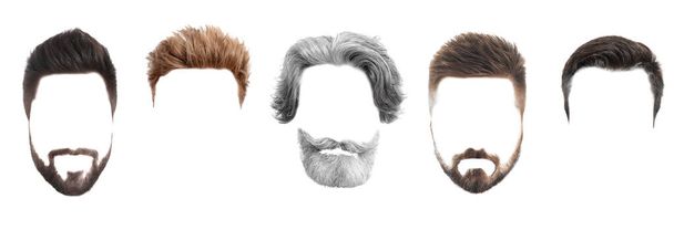 Zestaw modnych męskich fryzur dla projektantów odizolowanych na biało - Zdjęcie, obraz