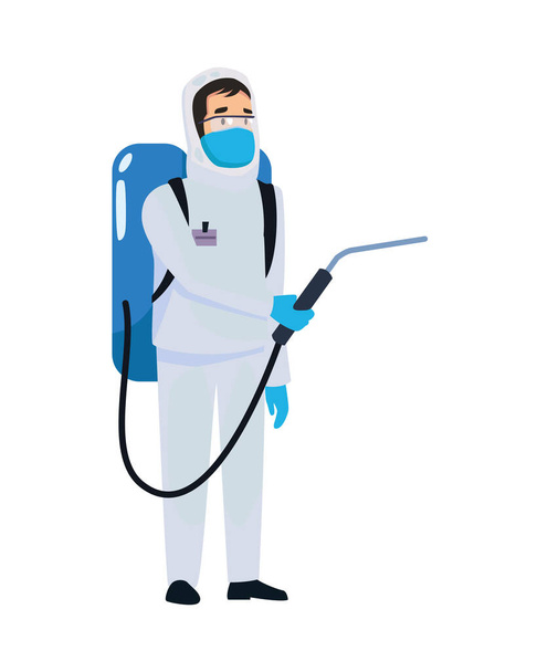 biohazard cleaning person with sprayer character - Vector, Image