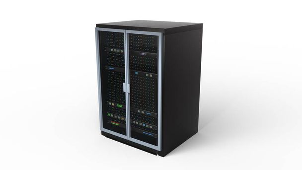 Стеллаж сервера. Изолированный на белом фоне. 3d render. Иллюстрация
 - Фото, изображение