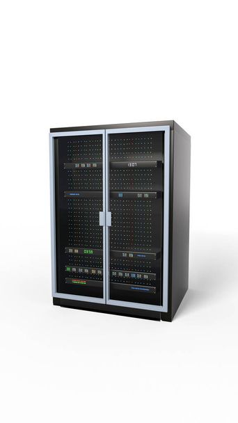 Server-Rack-Image. Vereinzelt auf weißem Hintergrund. Vertikal. 3D-Darstellung. Illustration - Foto, Bild