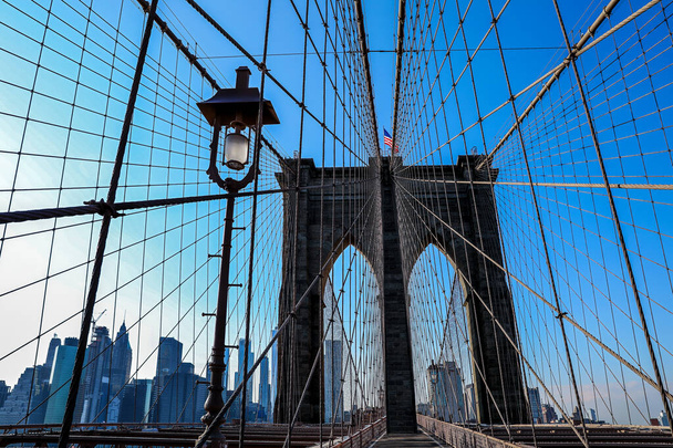 Fragment of the Brooklyn bridge in New York - Photo, Image