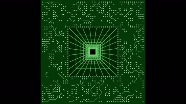 4 k procesora obwodu zarządu elektronów tunel, przejście elektroniczny chip high-tech linii. - Materiał filmowy, wideo