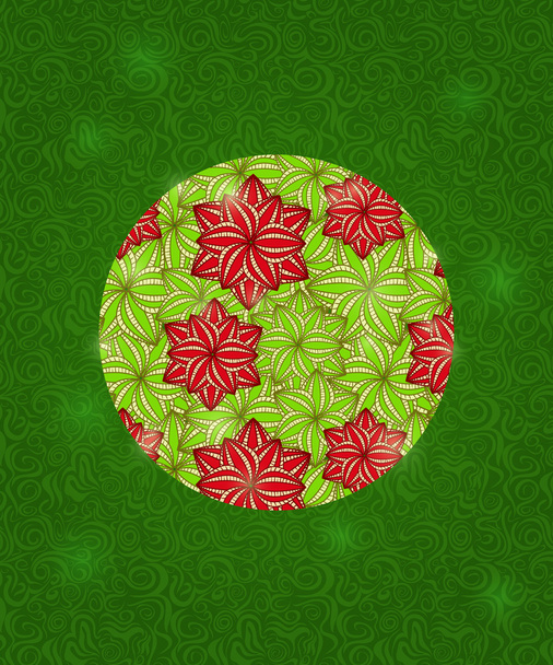 Flowers Circle Decor on Green Pattern Background - Vecteur, image