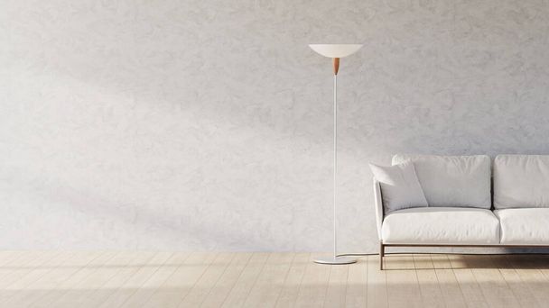 Couch and floor lamp in the empty living room. 3D render illustration. - Zdjęcie, obraz