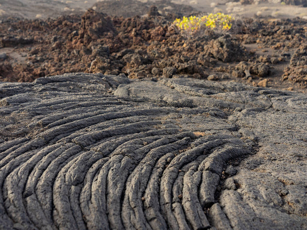 Fluye lava en La Restinga. Podemos observar dos tipos de lava: pahoehoe o cordada y aa o escoriacea
. - Foto, Imagen