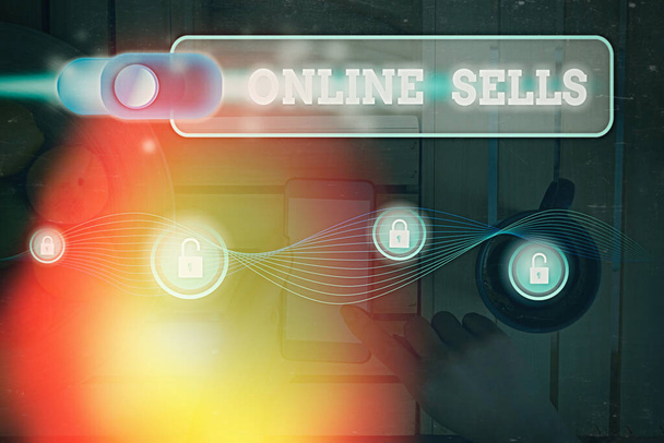 Szövegírás szöveg Online értékesítések. Az eladók számára az interneten keresztül közvetlenül értékesített áruk vagy szolgáltatások üzleti koncepciója. - Fotó, kép