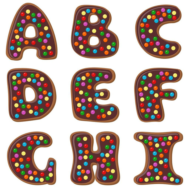 set with letters biscuits chocolate and candies - Vektör, Görsel