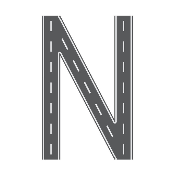 N letter voor Road of Street lettertype. Vlakke en solide kleur vector illustratie. - Vector, afbeelding