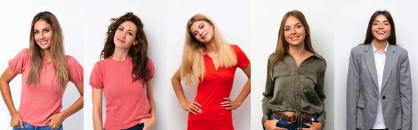 Set di giovani donne su sfondo bianco ridere
 - Foto, immagini