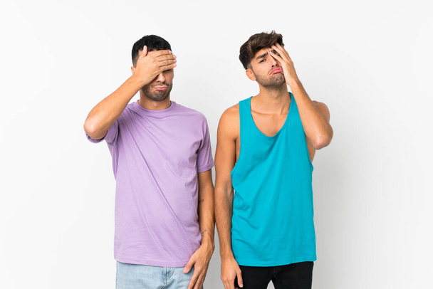 Two men over isolated background with surprise and shocked facial expression - Photo, Image
