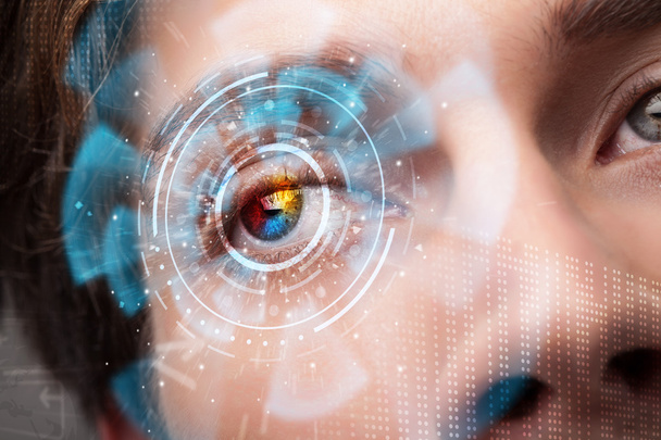 Futuristinen moderni cyber mies teknologian näytön silmäpaneeli - Valokuva, kuva
