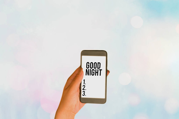 Κείμενο που γράφει "καληνύχτα". Επιχειρηματική ιδέα για την έκφραση ευχών κατά το χωρισμό τη νύχτα ή πριν πάτε για ύπνο. - Φωτογραφία, εικόνα
