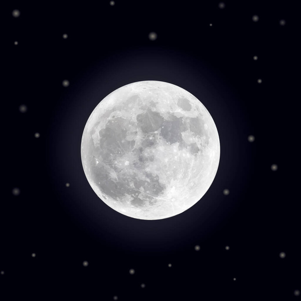 realistic moon in the dark sky with stars. vector image - Vector, Image
