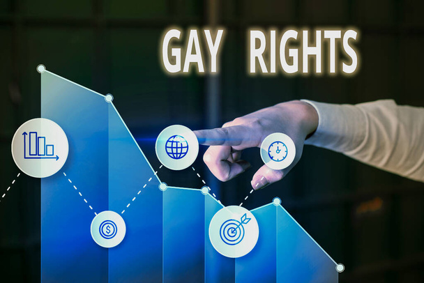 Writing note showing Gay Rights. Business photo showcasing equal civil and social rights for homosexuals individuals. - Photo, Image