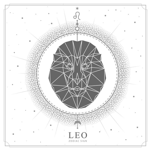 Modern magic witchcraft card with astrology Leo zodiac sign. Lion head in polygonal style - Διάνυσμα, εικόνα