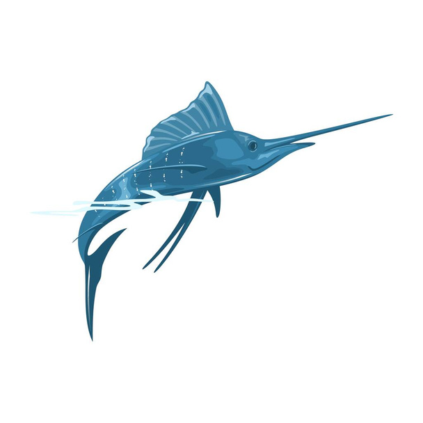 Zwaardvis ("broadbill") is een grote roofvis met langwerpige, ronde en lange, platte snavel.. - Vector, afbeelding