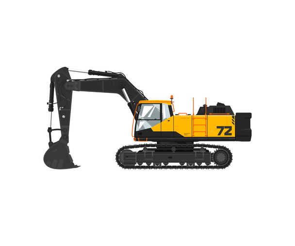 Digger hydraulic excavator with dipper isolated on white background, vector illustration - Vector, Image
