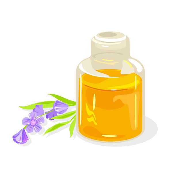 Sklenice fialové levandule je blízko průhledné sklenice uzavřené skleněným korkem s květinovým éterickým olejem. - Vektor, obrázek