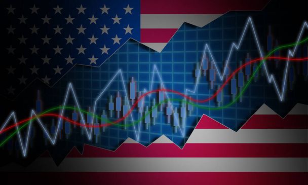 America stock market with candle stick graph chart  , 3d rendering - Foto, Imagen