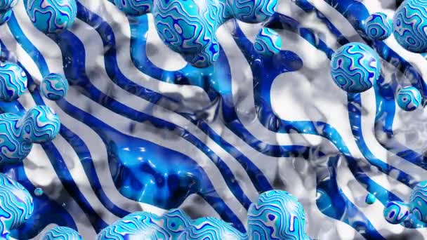 Esferas en colores azul y blanco bailando sobre fondo abstracto
 - Metraje, vídeo