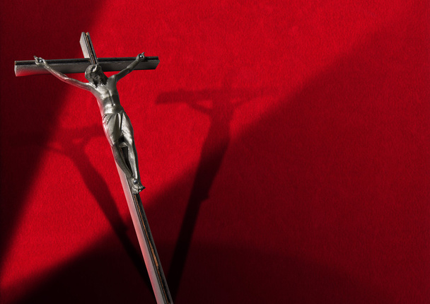 Jesus on Cross - Red Velvet Background - Φωτογραφία, εικόνα