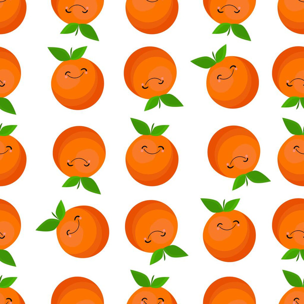 オレンジだ。エキゾチックな果物だ。柑橘類のキャラクターとシームレスなパターン。ベクターイラスト. - ベクター画像