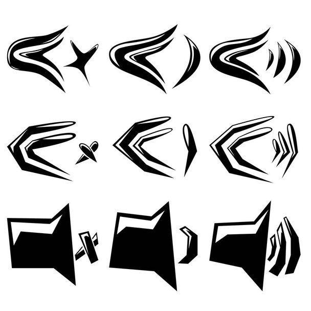 Un conjunto de nueve iconos abstractos diferentes. Un conjunto de diferentes variaciones de iconos de sonido. Ilustración vectorial
. - Vector, Imagen
