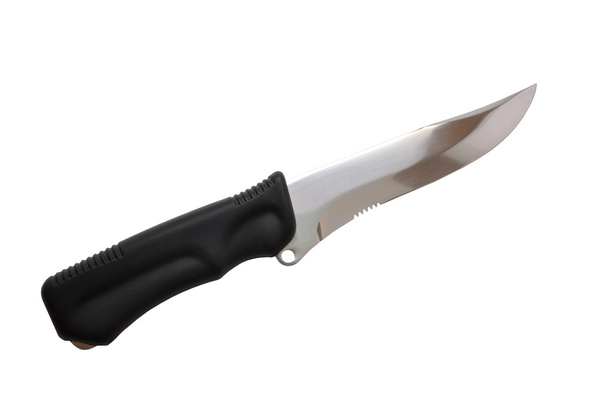 Siyah saplı, paslanmaz çelik turist bıçağı. - Fotoğraf, Görsel