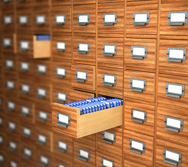 archive of wooden boxes is closed and open. 3d illustration - Foto, Bild