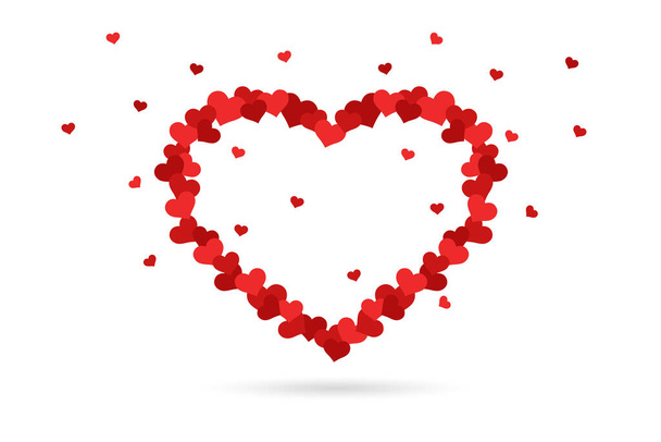 大きな心の形で多くの心。白い背景に隔離されています。愛のシンボル。赤い色だ。アイコンやロゴ。バレンタインデーだ。かわいいシンプルなモダンなデザイン。平面図ベクトル図. - ベクター画像
