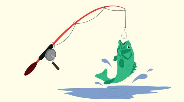 魚釣りベクトルフラットデザインの釣竿 - ベクター画像