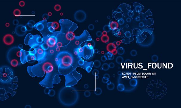 Нова концепція коронавірусу на темному тлі. Концепція безпеки та виявлення загроз. 3D моделі коронавірусної бактерії
 - Вектор, зображення