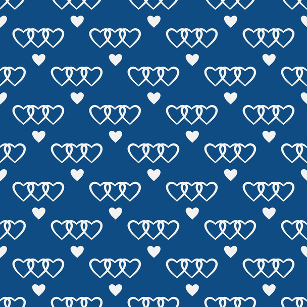 Vector seamless pattern with hearts on classic blue background; simple design for fabric, wallpaper, textile, wrapping paper, package, web design. - Vektör, Görsel