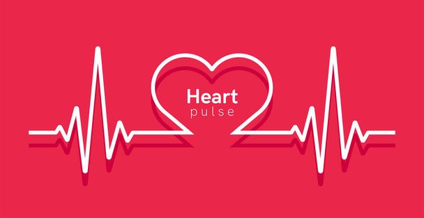Heart pulse. Heartbeat line, cardiogram. Red and white colors. Beautiful healthcare, medical background. Modern simple design. Icon. sign or logo. Flat style vector illustration. - Vector, Image
