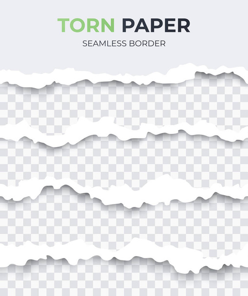 Seamless torn ripped paper layered isolated. White color. Transparent background. Stripes set. Realistic template. Simple modern design. Flat style vector illustration. - Vector, afbeelding