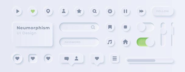 User interface elements for mobile app. UI icons set. Vector. Simple modern design. For mobile, web, social media, business. Neumorphism. Flat style eps10 illustration. White color. - Vector, Imagen