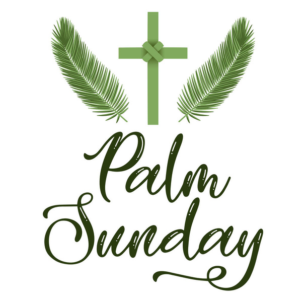 Ein christlicher Palmsonntag, religiöser Feiertag mit Palmzweigen und -blättern und Kreuzdarstellung. Vector EPS 10 verfügbar. - Vektor, Bild
