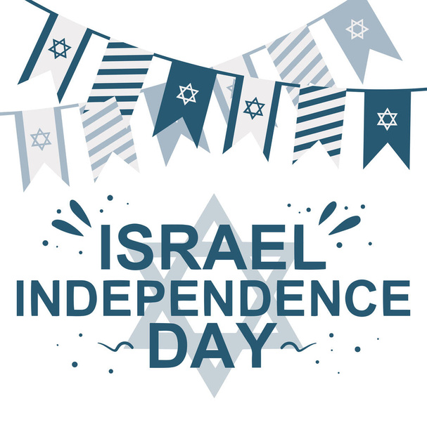 Izrael Den nezávislosti národní svátek plochý design vlajky s textem v angličtině a David hvězda. Plakát, karta nebo pozvánka design. Vektorová ilustrace. EPS 10 - Vektor, obrázek