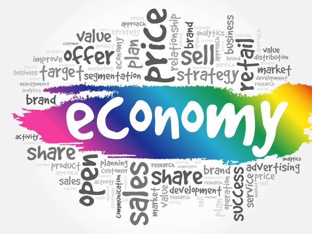 経済用語クラウドコラージュビジネスコンセプトの背景 - ベクター画像