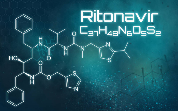Chemical formula of Ritonavir on a futuristic background - Photo, Image