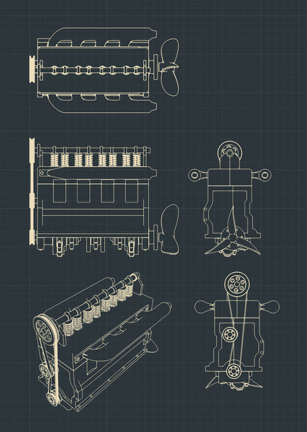 Illustrations vectorielles stylisées d'un dessin de moteur diesel à quatre cylindres
 - Vecteur, image