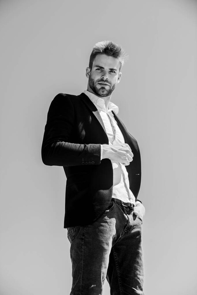 success concept. confident businessman. Handsome man. company manager. Bearded guy business style. formal male fashion. modern lifestyle. sexy macho man. male grooming. Inspired to work hard - Foto, Bild
