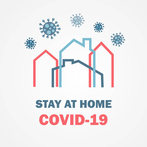 避難所のアイコンだ。コロナウイルスや社会的距離記号の流行。Covid-19のテキストと家のロゴに滞在してください。ホームポスター、バナー、カードデザインにおける自己分離. - ベクター画像