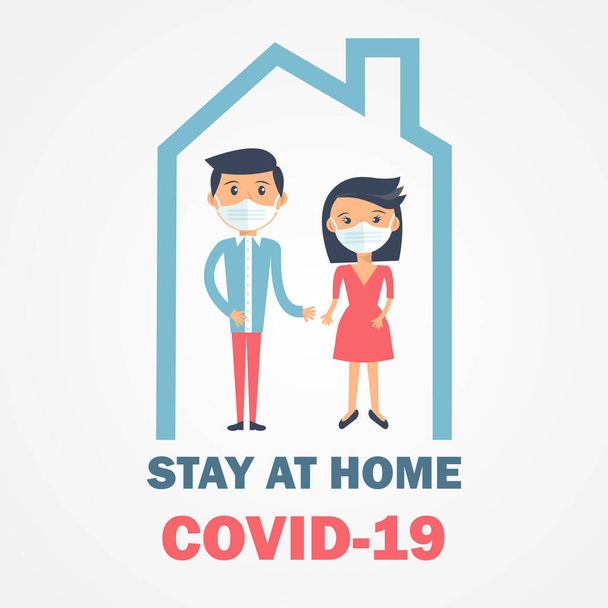 Shelter in place icon. Pandemic of coronavirus and social distancing symbol. Stay at home Covid-19 text and house logo. Self isolation in home poster, banner, card design. - Vetor, Imagem