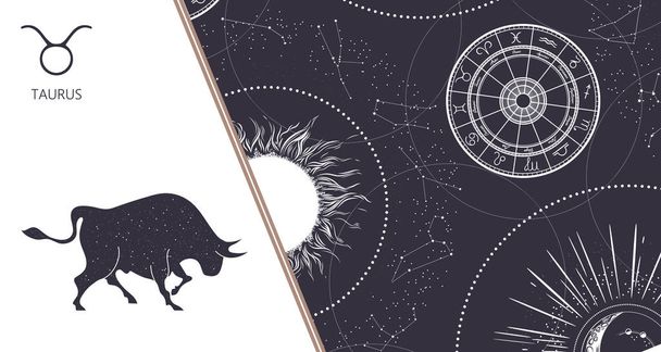 Zodiac background. Constellation Taurus. Horizontal banner. Vector illustration - Διάνυσμα, εικόνα