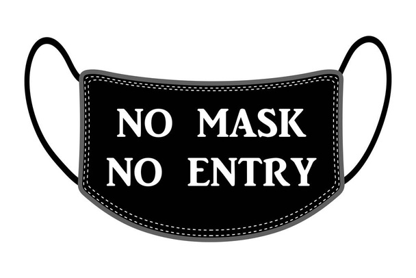 No mask no entry inscription on protective medical mask vector illustration on white background. Coronavirus pandemic personal protection. Covid flu policy banner for public place. Face mask backdrop - Vector, imagen